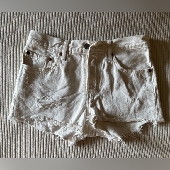 Levi's Pants - Levi’s 501 White Button Up Distressed White Denim Jean Summer Short Size 26